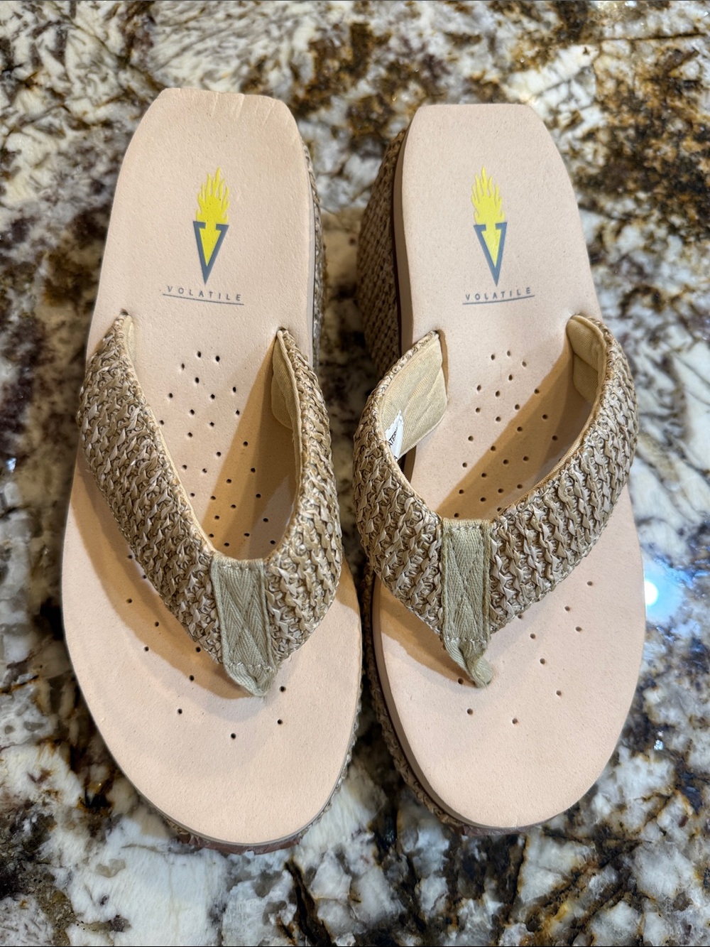 Volatile Women's Beige Braided Thong Platform Sandals